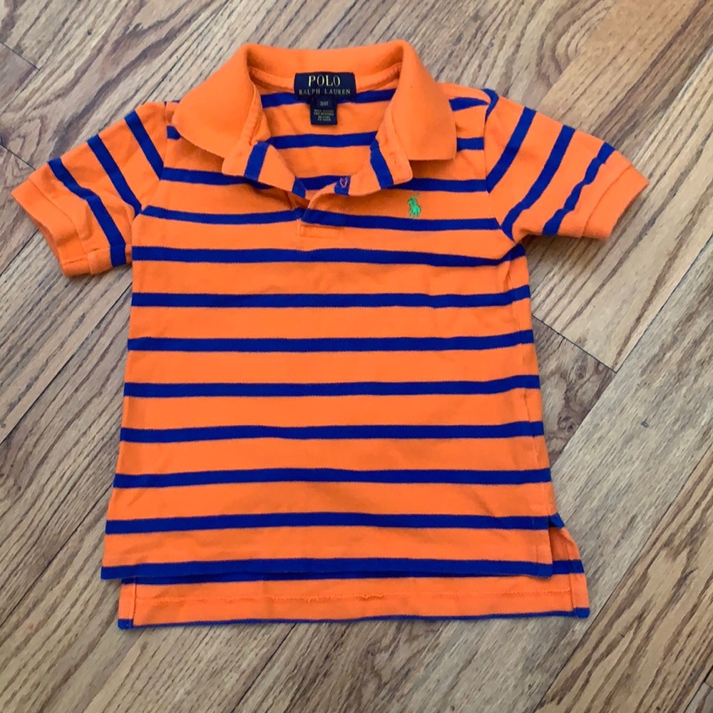 POLO by Ralph Lauren Orange and Blue Striped Polo with Green Polo Horse!